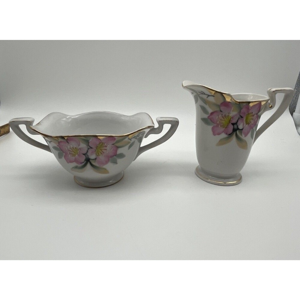 Noritake Azalea Hand Painted Porcelain Creamer & Sugar Set Gold Trim 19322